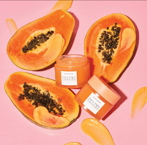 Glow Recipe Papaya Sorbet Enzyme Cleansing Balm - 100ml jar with fresh papaya slices, gentle makeup-melting facial cleanser