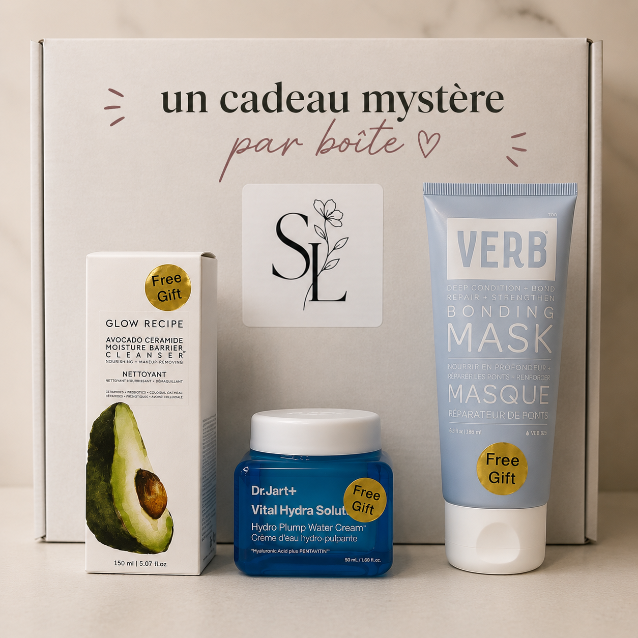 Self love box Denim-B - self-care gift box with denim handbag, skincare, makeup and hair accessories from Anastasia Beverly Hills, Fenty Beauty and more