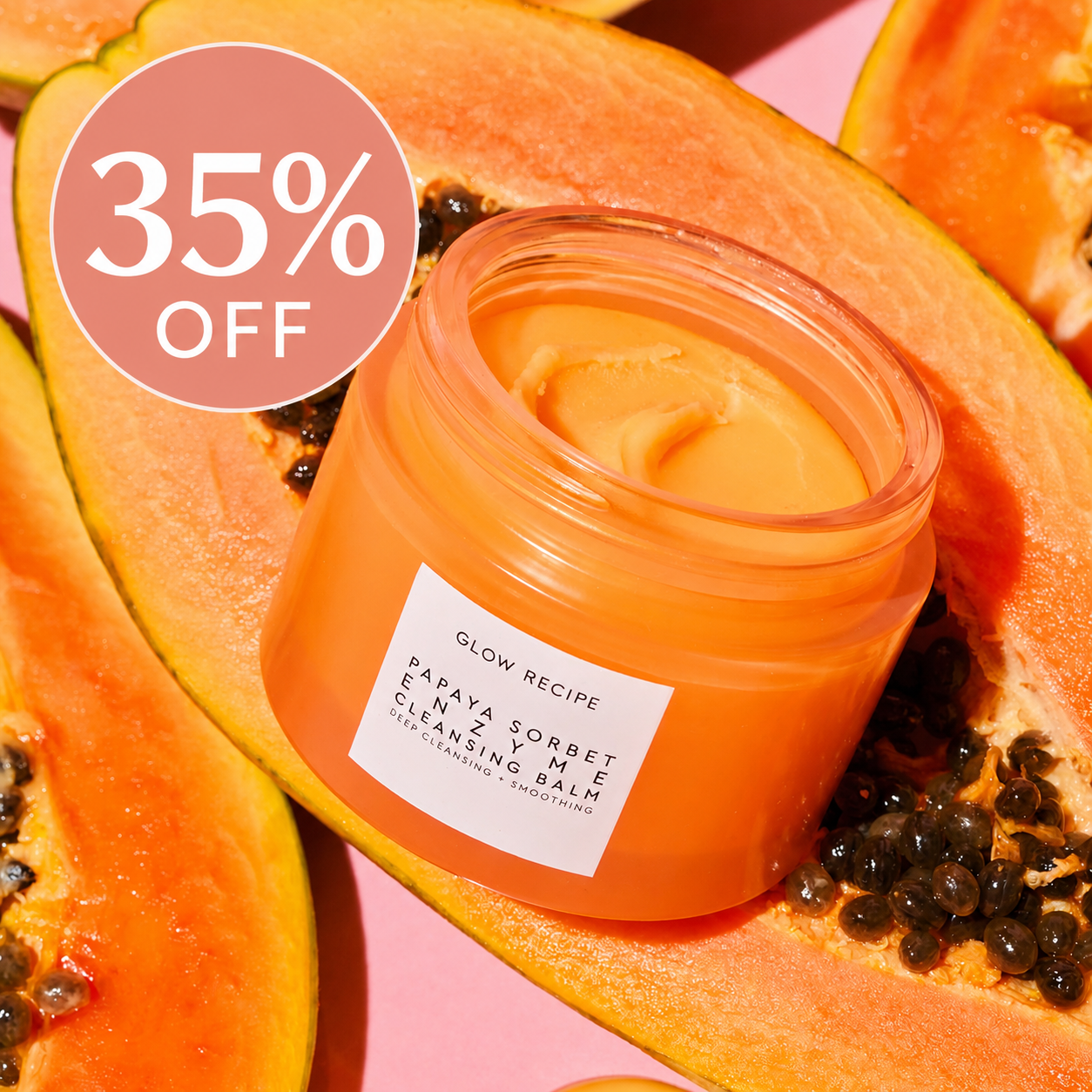 Glow Recipe Papaya Sorbet Enzyme Cleansing Balm - 100ml jar with fresh papaya slices, gentle makeup-melting facial cleanser