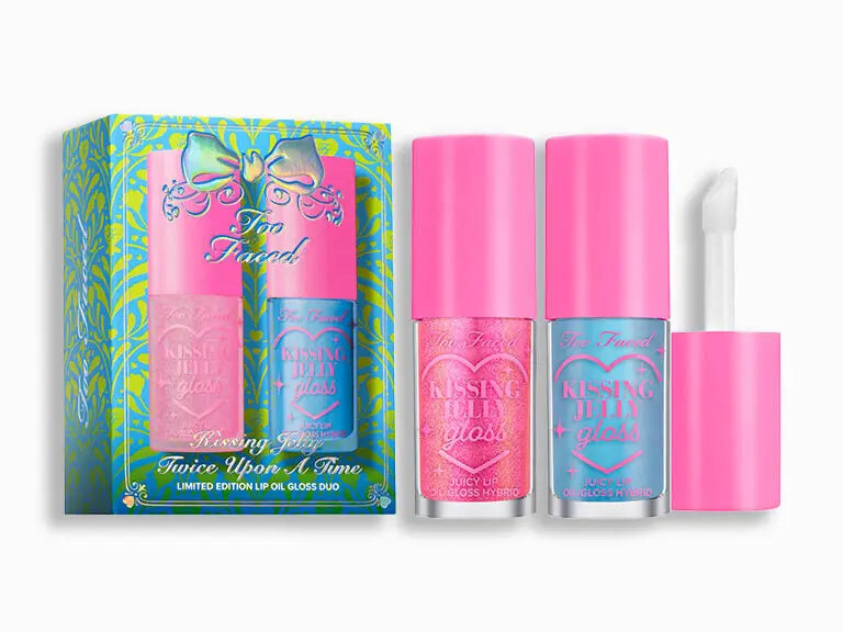 Duo d'huiles à lèvres brillantes Too Faced Kissing Jelly – Bubblegum & Blue Snow Cone (Édition limitée)