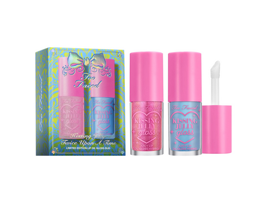 Too Faced Kissing Jelly Lip Oil Gloss Duo – Bubblegum & Blue Snow Cone (Limited Edition)